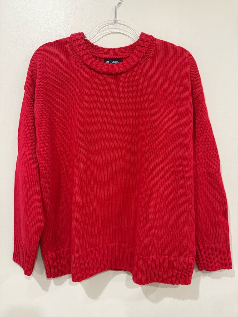 GAP Vibrant Red Oversized Shaker Knit 100% Cotton Crewneck Sweater Size M